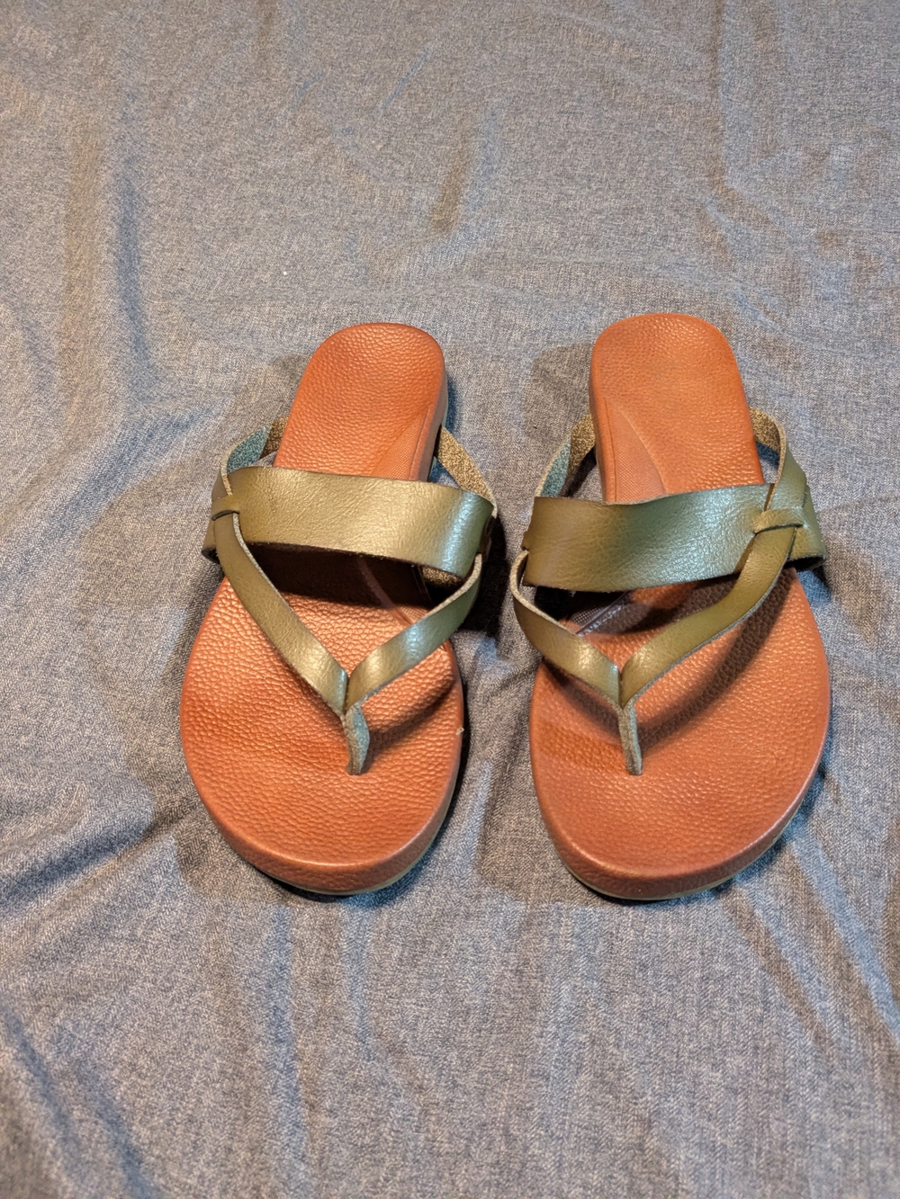 MIA Olive Green Leather Strap Flip Flop Sandals